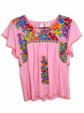 J Marie Embroidered Pink Blouse - Women's Small